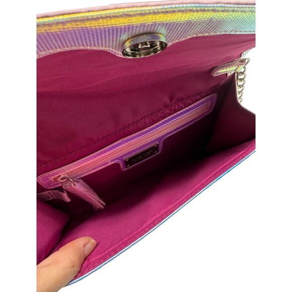 Nine West Magic Mirror Holographic Clutch Crossbody Purse Pink Lined - Picture 3 of 5